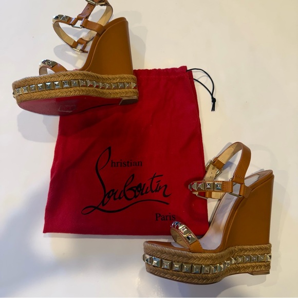 Christian Louboutin Studded Espadrille Wedge Sandals Red Sole Summer Heel SZ: 36 - Picture 2 of 14